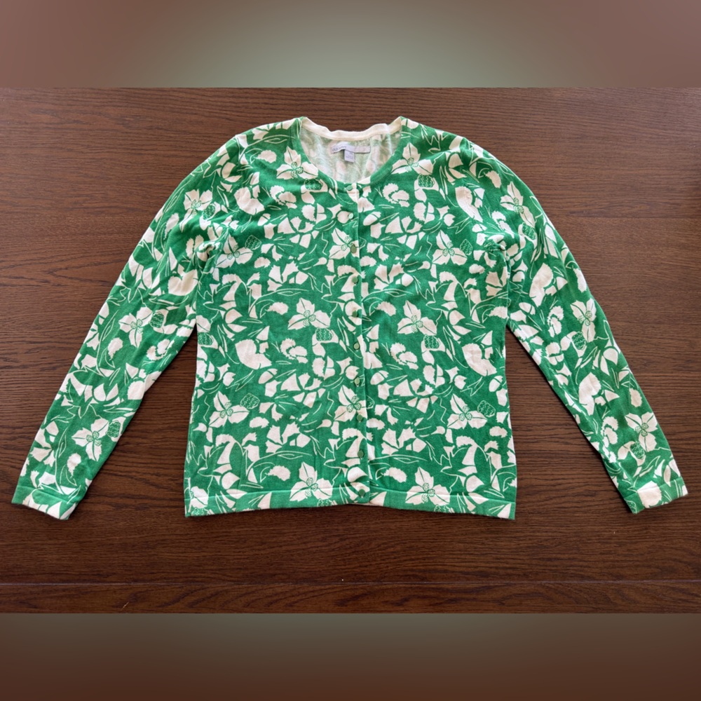 Old Navy Green and White Floral Cardigan Sweater